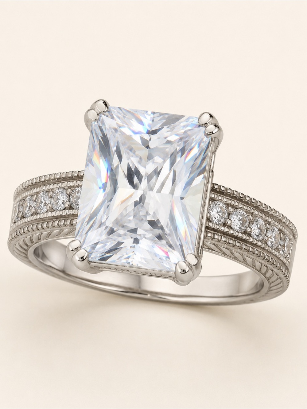 SETA 925 Sterling Silver Square CZ Statement Ring Size 5.5